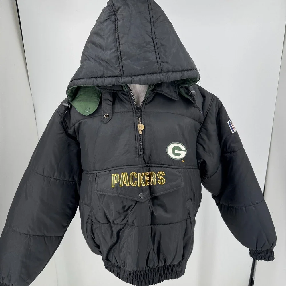 Pro Player Green‎ Bay Packers Coat MENS Reversible 1/2 Zip Hooded Pullover XL